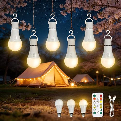 Kambo 7W Bombilla LED E27 recargable USB-C botón de control 2600 mAh | iluminación emergencia para interior exterior, lámpara LED camping, 6 Pieza