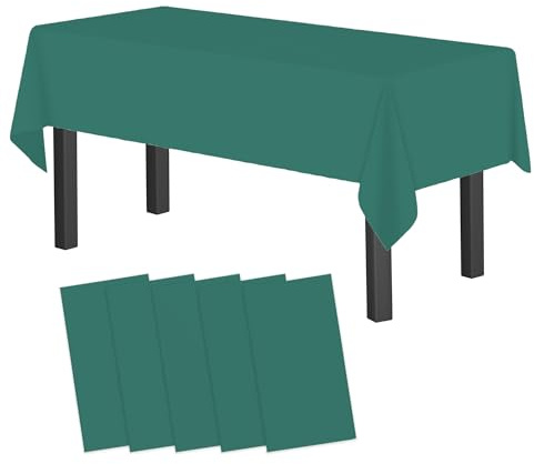 AebDerp 5pcs 137 x 274cm Tovaglia Plastica Usa e Getta Festa-Verde Scuro | Tovaglia Rettangolare Impermeabile per Giardino, Matrimonio, Picnic, Compleanno, Feste e Decorazioni
