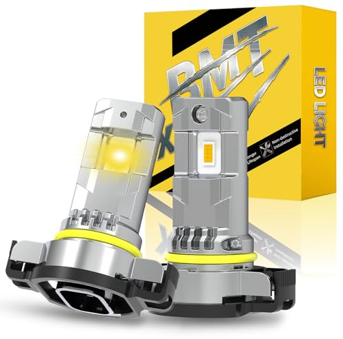 BMT xms Bombilla PSX24W/H16EU LED, 20000LM 3000K Amarillo 400% Luminosidad 2504 5202 Bombilla de luz antiniebla LED, Mini formato 1:1, Paquete de 2