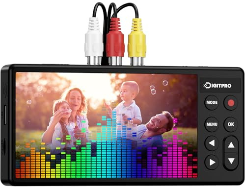DigitPro VHS to Digital Converter 3.0, 5” HD Video to Digital Recorder, Convert Video & Audio from Analog VCR, DVR, DVD, Hi8, Mini DV, Camcorder Cassette/Gaming Consoles（Tapes Players Needed