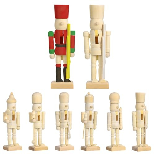 UKCOCO 12 Casse-Noisettes en Bois Vierges à Peindre Figurines de Soldats de Noël Artisanales Décoration Créative de Bureau et Maison pour Noël