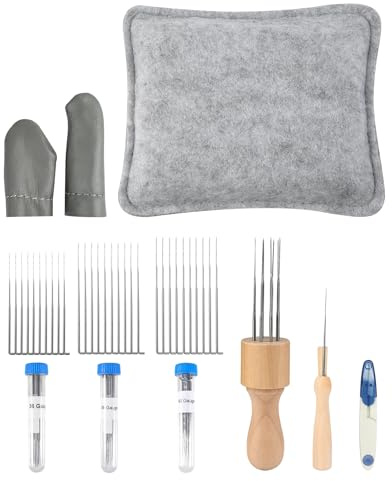 ALONK 35 Stück Filznadeln Set, 25 X 20.5 Cm Unterlage Zum Filzen, Filznadel mit Filznadelhalter Schere und 1 Paar Fingerlinge