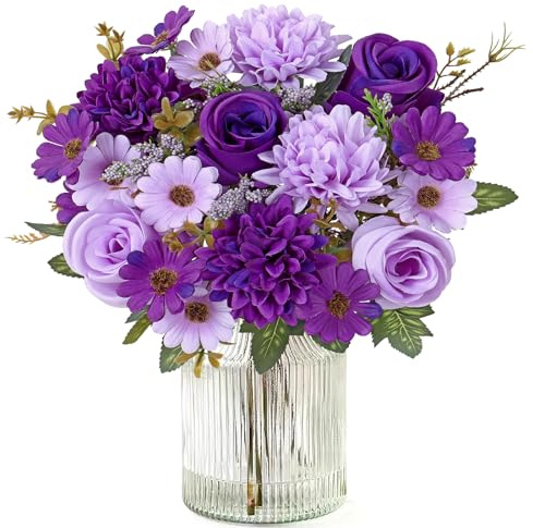 MEIVINES 2 pezzi Fiori Artificiali Fiori Finti per Decorazioni Bouquet Fiori Rose Artificiali di Seta per matrimonio casa centrotavola partito cimitero tomba decorazione (Viola, 2PCS)