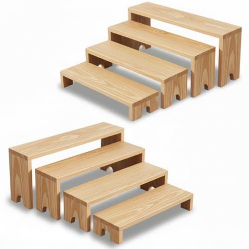 2 Set Wooden Display Stands,Large Wood Tiered Display Shelf Riser for Party | Stackable Tiered Wooden Cupcake Stand for Perfume,Spice,Cosmetics,Jewelry,Collections and Party Food Display,Original Wood