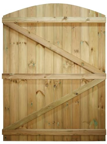 Bespoke Arch Top Wooden Garden Gate, 7ft x 4.5ft T&G Semi-Braced Door | Up to 210cm High x 135cm Wide, Made to Measure, Heavy Duty, Pressure Treated, Pedestrian Rear Gate Entry, Side Gate Entrance