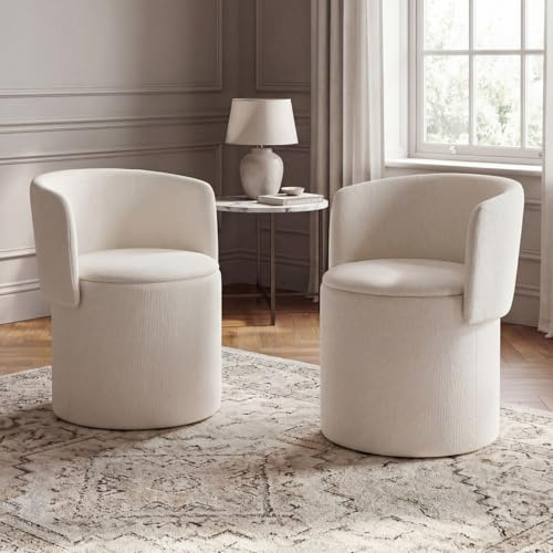 Ya-Home Sessel Wohnzimmer 2er Set aus Chenille, Gepolsterter Esszimmerstuhl mit Abnehmbare Rückenlehne und Sitzkissen, Runder Loungesessel mit Stauraum für Esszimmer Wohnzimmer Schlafzimmer, Weiß