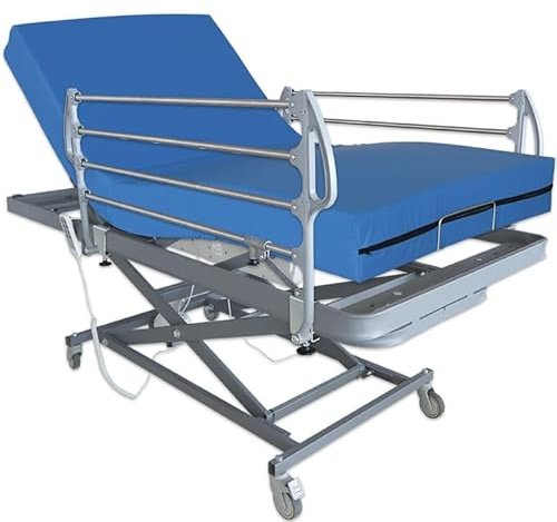 Ventadecolchones - Camas Articuladas Geriátrica de Hospital con Carro Elevador y Colchón Impermeable Viscoelástico 10+5 Medida 90 x 190 cm con Juego de Barandillas - Incluye Subida y Montaje