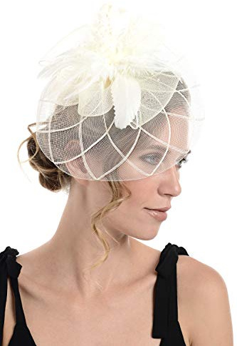Zac's Alter Ego Lace & Net Fascinator with Feathers on Clip or Aliceband
