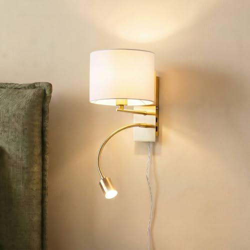 Lindby Vägglampa, vägglampa inomhus 'Florens' (ungt boande) i vit av textil/siden för vardagsrum matsal (1 lamor, E14) - Textil vägglampor, väggspots, vägglampor sovrum/vardagsrum