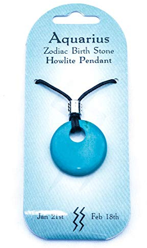 British Fossils Aquarius Zodiac Howlite Donut Pendant with Leather Thong …