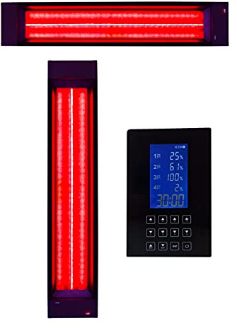 B-Ware - Juego de 2 focos infrarrojos infrarrojos para sauna con superficie de asiento y tumbado, 1 foco de techo y un reflector trasero con control para instalación en la sauna.