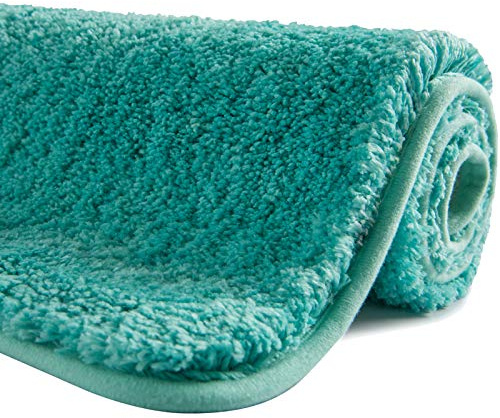 SFLXO Badematte, Rutschfester Badezimmerteppich, 100 x 60 cm, Türkis | Maschinenwaschbarer Badteppich aus Weicher, Flauschiger und Saugfähiger Mikrofaser, als Badvorleger vor Dusche und Badewanne