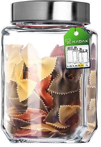 KADAX Barattolo di conservazione, contenitore di vetro con coperchio in plastica, contenitore per alimenti in vetro, barattolo di conservazione per pasta (700ML, grigio)