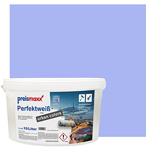 Preismaxx Perfektweiß Wandfarbe blaulila lila matt 10L - Innenwandfarbe für kreative Wandgestaltung, blue-purple, Innenfarbe, hohe Deckkraft Klasse 2, Trendfarbe für Wohnzimmer, bunte Akzentfarbe