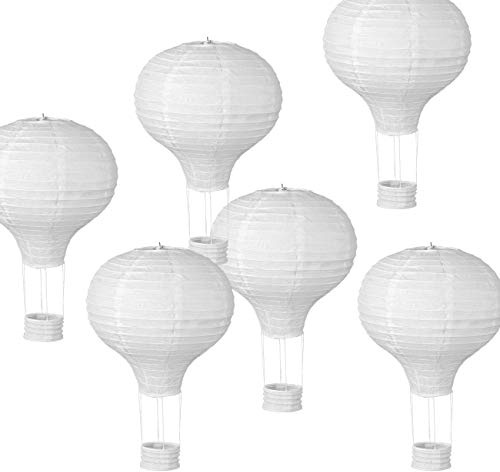 LIHAO 6x Heißluftballon Papierlampion Lampions Deko Ballon Lampenschirm Papier Dekoration Set Weiß für Hochzeit Feier Geburtstag Party Einschulungsparty Mottoparty Baby-Shower-Party (MEHRWEG)
