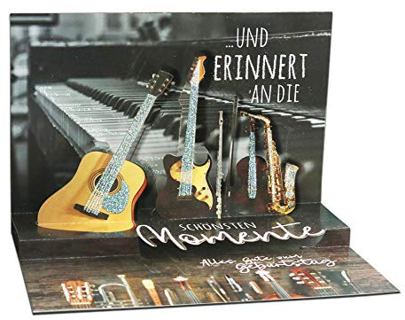 KE - Glitzernde 3D Pop-Up Geburtstagskarte, Einzigartige Karte, Motiv: Gitarre - Perfekt für Musikliebhaber und Geburtstagsüberraschungen