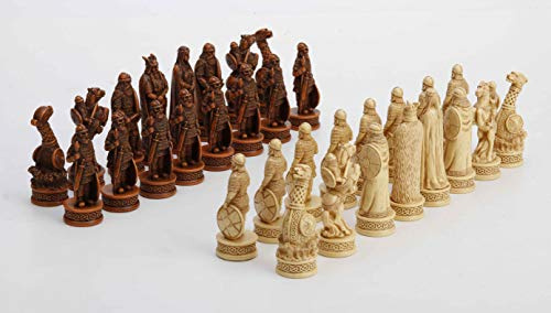 Veronese Design Pièces d'échecs Vikings Norse Warrior, Résine et Bois, Finition Ivoire, pour 2 Joueurs, Âge 12+