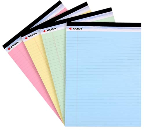 KAISA note pads Colored Legal Pad Writing Pads 8.5x11 inch, Wide Ruled, 40 Sheets/Pad, 20lb Colored Paper, Perforated Writing Pad with Sturdy Back (4 Pads), KSU-5972