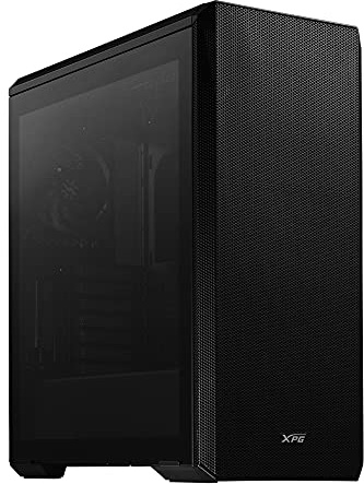 ADATA XPG DEFENDER Mid-Tower PC-chassi, full storlek E-ATX med nät frontpaneldesign, perforerad kylning PSU-kammare, avtagbart dammfilter, I/O USB 3.0-portar, svart