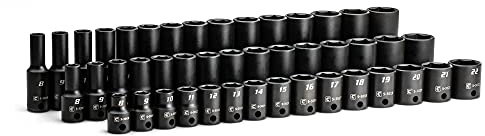 Capri Tools 3/8 in. Drive Shallow, Semi-Deep and Deep Impact Socket Set, Metric, 8 to 22 mm, 45-Piece