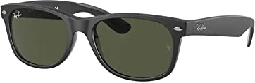 Ray-Ban RB2132 646231 55MM New Wayfarer Square Sunglasses for Men for Women +Bundle with Accessory Eyewear Kit(Rubber Black on Black/Crystal Lens G-15 Green)+