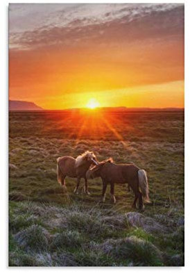Wandkunst, Dekor, Islandschaft, Sonnenuntergang, Fohlen, Pferde, Leinwand, Poster, Schlafzimmer, Büro, Raumdekoration, Geschenk, Dekoration, Druck, Bild, Gemälde für Wohnzimmer, Schlafzimmer,