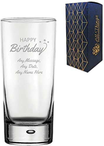 Personalised Engraved Happy Birthday Bubble Hiball Glass, 13oz/384ml Cocktail, Thoughtful Customised Gift, Laser Engraved in The UK, Dishwasher Safe Clear Glass, Dishwasher Safe