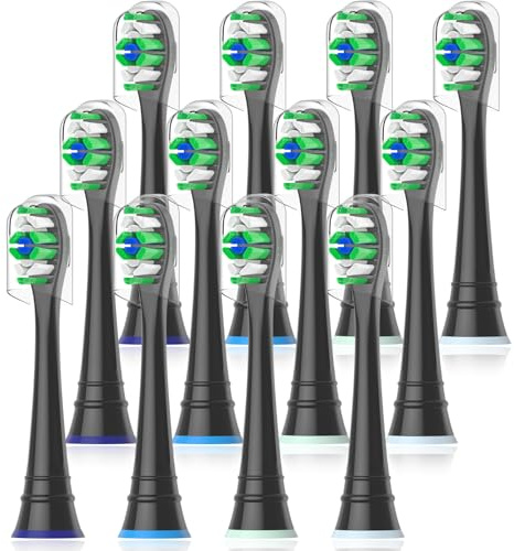Qitizu Ersatzbürsten Kompatibel mit Philips Sonicare Elektrische Zahnbürste, 12er Aufsteckbürsten für Sonicare 3100 4100 5300 5500 6100 7100 9000 Schallzahnbürste, Schwarz