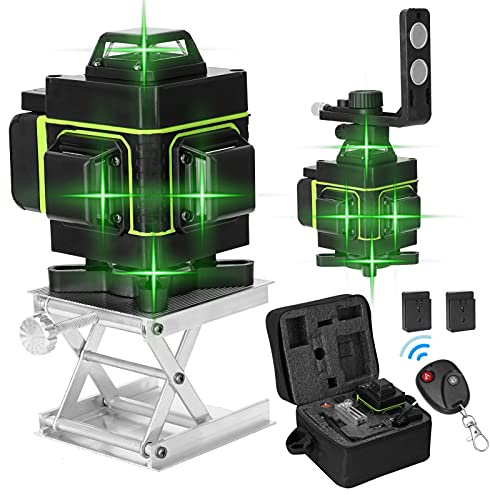 Kreuzlinienlaser Grün Selbstnivellierend Kknoon, Automatischer Selbstnivellierend 4x360° 16 Linien Vertikale und Horizontale Linie (2pcs Batterie + Hebeplattform + Fernbedienung + Clip-Halter)
