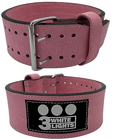 3WhiteLights 2 Dorn Powerlifting Belt 10mm Wildleder Bodybuilding Gewichtheben (2XL, Pink)