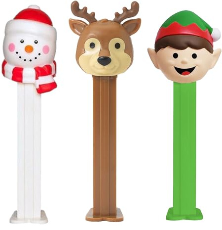 PEZ Lot de distributeurs de bonbons de Noël avec recharges de bonbons aromatisés aux fruits des fêtes | Elfe, bonhomme de neige et renne | Cadeaux de Noël