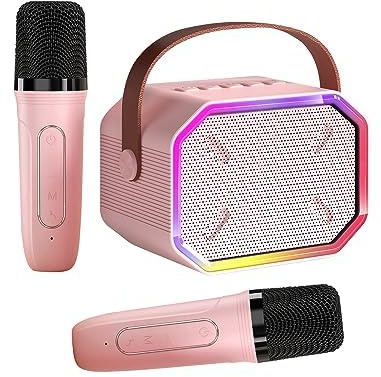 Karaoke-Maschine für Kinder und Erwachsene, tragbarer Mini-Bluetooth-Lautsprecher mit 2 kabellosen Mikrofonen, LED-Leuchten für TV, Heimparty, Kindergeschenk für Mädchen, Jungen, Familie, Party,