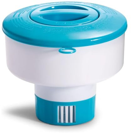 Virsus Dosatore Galleggiante per Cloro Bianco e Azzurro, Dispenser per Pastiglie di Cloro per acque di Piscina, Flusso Regolabile, Vasche e Spa (Diam. 17,8 cm)