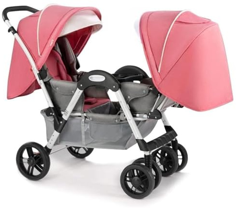 Rieort Il Passeggino Doppio alla Moda può sedersi e sdraiarsi, Passeggino gemellare, Passeggino con tettuccio Regolabile, Passeggino di Lusso in Metallo Portatile