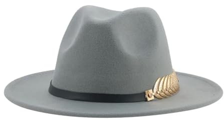 SOYNIA Fedora Trilby Filzhut Hut Damen-Fedora-Hüte Lässig Solide Hüte Für Herren Gürtel Panama-Kleid Formelle Hochzeit Fedora-Hüte 56–58 cm (Erwachsene) Hellgrau