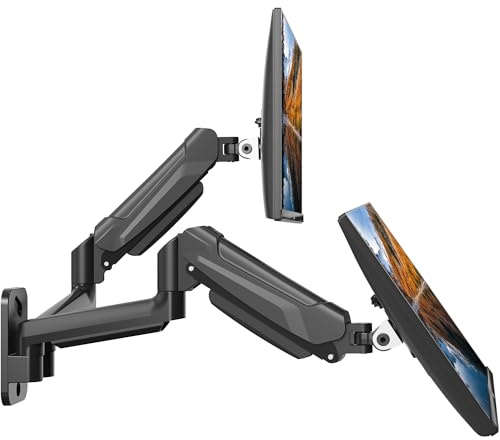 BONTEC Support Mural Double pour Moniteurs 13-32 Pouces, Bras Articulé Réglable à Ressort à Gaz, VESA 75x75/100x100, Réglable en Hauteur et Pivotement, Charge Max 9kg, Parfait pour Bureau à Domicile