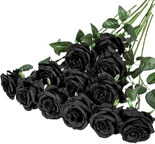 12 realistische künstliche Rosensträuße für Hochzeiten, Geburtstage und mehr für Blumenarrangements und Heimdekoration (schwarz)