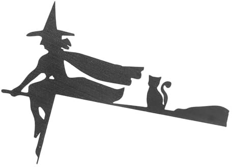 Yuecoom Türeckschild „Hexe auf Besen, Katze“, Halloween-Türecke, innovative, interessante Türeckendekoration, rechtwinkliges Halloween-Schild für Halloween-Zuhause