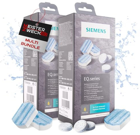 MEISTERZWECK4U Siemens TZ80003A Set de 2 paquets de 2 comprimés de nettoyage, 4 comprimés de détartrage pour machines à café EQ et machines encastrées, nettoyage et élimination du calcaire