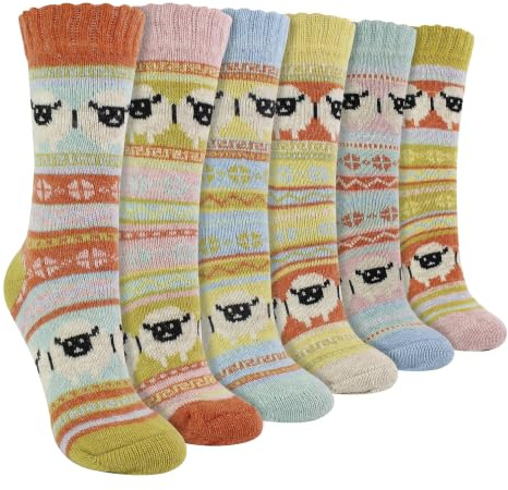 6 Pack Womens Alpaca Wool Socks | Sock Snob | Novelty Socks with Sheep Pattern for Wellies (4-8, Multicoloured)