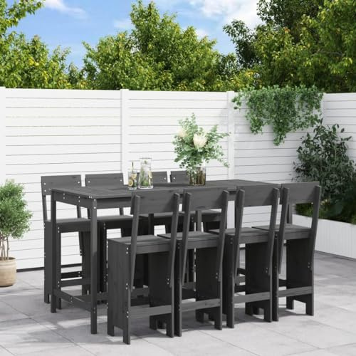 WEMYUFURN 9-TLG. Gartenbar-Set Grau Massivholz Kiefer, Outdoor-Sitzgruppe, Terrassen-Lounge-Set, Garten-Couchgarnitur - Wetterbeständig, Komfortabel - für Terrasse, Garten und Balkon