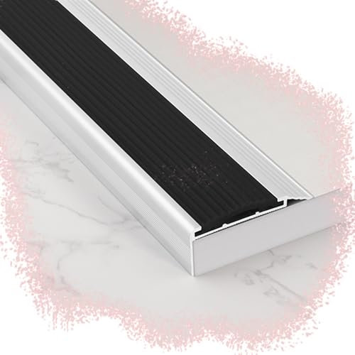 REDEXI Rutschfester Treppenkantenprofil Winkelprofil, L-Form Aluminium Treppenkante, 90cm-150cm Stufenkantenprofil Kantendekoration, 50mm Stufenkanten Für Holz Vinyl Fliesen(Black,L 100CM/39in)