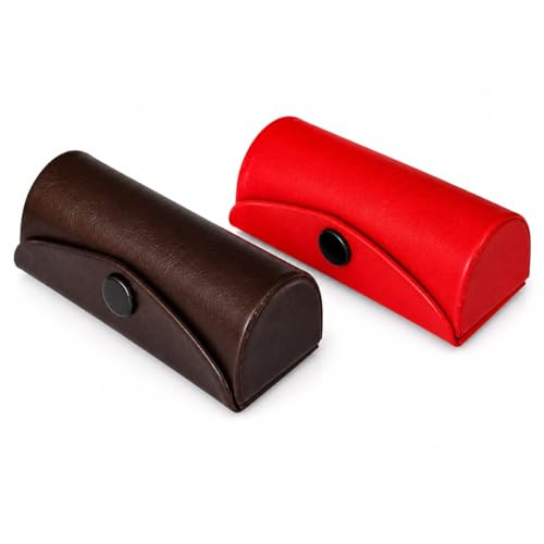 SWACRAFT Mother’s Day Set of 2 Leather Lipstick Case Holder Bag Organizer Purse | Durable Soft Leather Cosmetic Storage Kit with Mirror | Red & Black Lipstick Case Holder | Gifts for Women Girls Mom