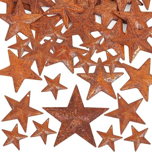 ParPix 30 Stück Rostige Metallsterne Streudeko Weihnachten, 2,5-7cm Rusty Metall Stern Konfetti Weihnachten Deko, Rostige Scheunensterne Confetti Rustikales Landhausdekor, Sterne Konfetti Crafts Deko