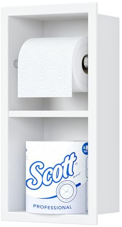 Neodrain Unterputz-Toilettenpapierhalter Edelstahl Wandnische mit Regal WC-Papierhalter Weiß Papier Halterung für Badzimmer, 34 x 18 cm