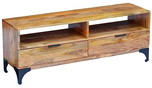 CINDERFUL Fernsehtisch Mangoholz 120x35x45 cm,Vielseitiger Fernsehtisch aus Massivholz mit großzügigem Stauraum für Ihr Wohnzimmer TV-Möbel, TV-Bänke