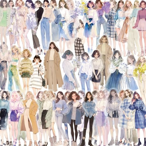Transparent Fashion Lovely Girls Stickers 50Pcs Vinyl Cute Cartoon People Sticker for Laptop Water Bottle Luggage Skateboard Scrapbook Helmet Bike Car,Funny Urban Trendy Girl Sticker for Teens Adult