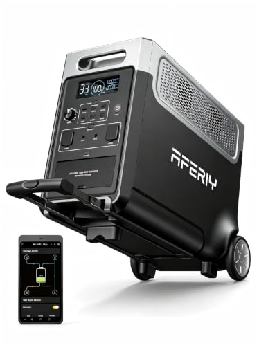AFERIY 3600W3840Wh Tragbare Powerstation, Erweiterbar~11520Wh, mit Rädern | Solargenerator 1,5Std Schnellladung, <10ms USV, 13 Ausgänge, mit APP, BMS, Reine SW 230V,für Notfall Garten Wohnmobil Camping