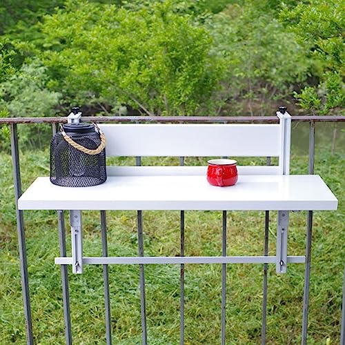 Folding Balcony Railing Table Outdoor Metal Bar Table for Railings Patio Side Table & Plant Rack White 60x30cm/23.6x11.8in Perfect for Garden & Balcony Use