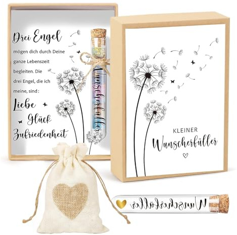 Wunscherfüller Geldgeschenk Inklusive Kleine Wunscherfüller Grußkarte Geschenkbox Jutesäckchen und Kunststoff Reagenzglas für Geburtstag Hochzeit Jugendweihe Abschluss, Weihnachten